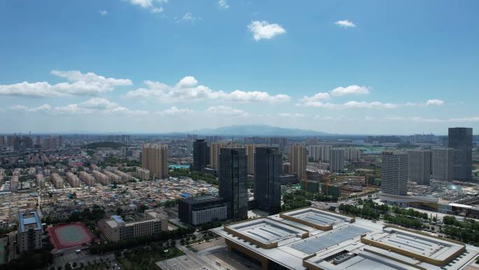 高清城市发展道路建筑风景山蓝天白云航拍