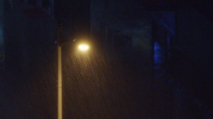 城市夜晚路灯下的暴雨01