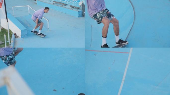 夏日极限运动蓝色滑板海边碗池