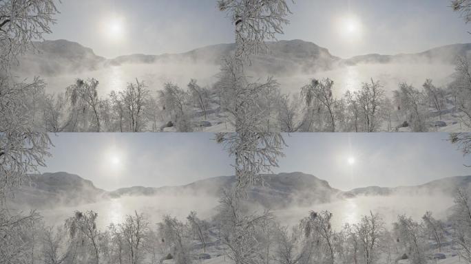 狂风把雪吹过挪威的乡村