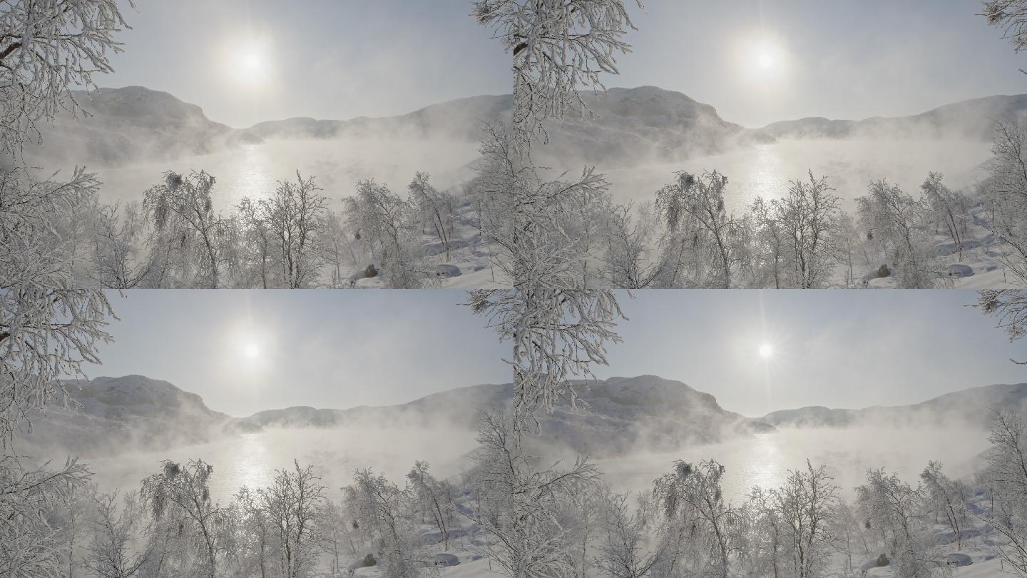 狂风把雪吹过挪威的乡村