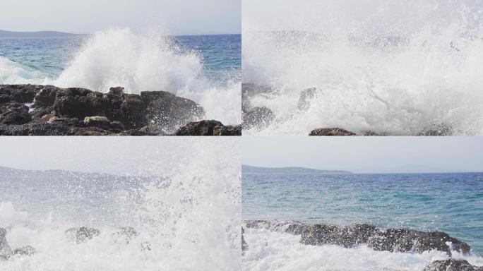 巨浪冲击岩石