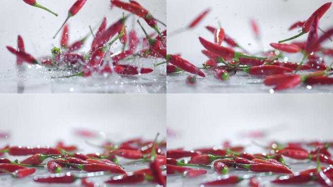 斯洛莫红辣椒蔬菜慢动作入水农业食材创意拍