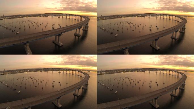 科罗纳多海湾大桥鸟瞰大景大气空镜高架桥