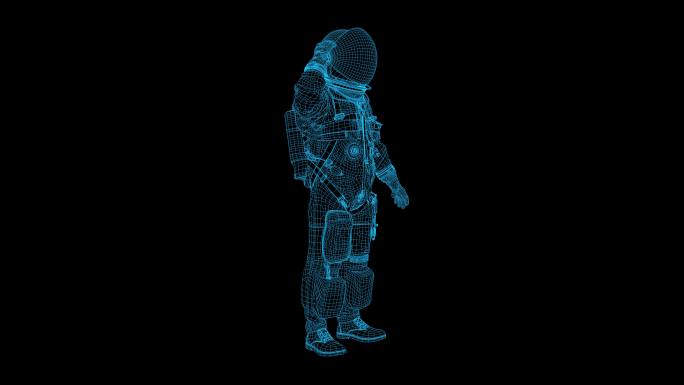 【原创】4K蓝色线框全息科技宇航员带通道