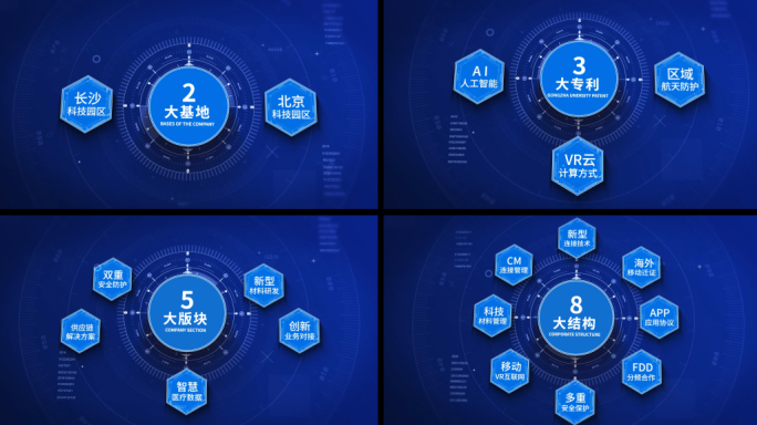 蓝色科技信息分类组织结构展示AE模版