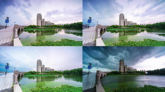 无锡江南大学图书馆曲水桥雷雨4K延时摄影