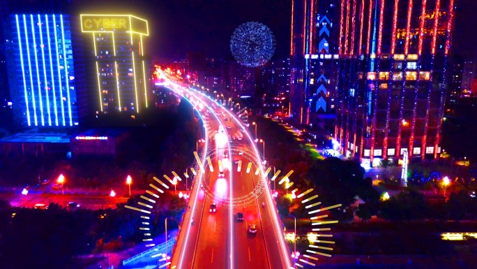 赛博朋克城市夜景大楼车水马龙