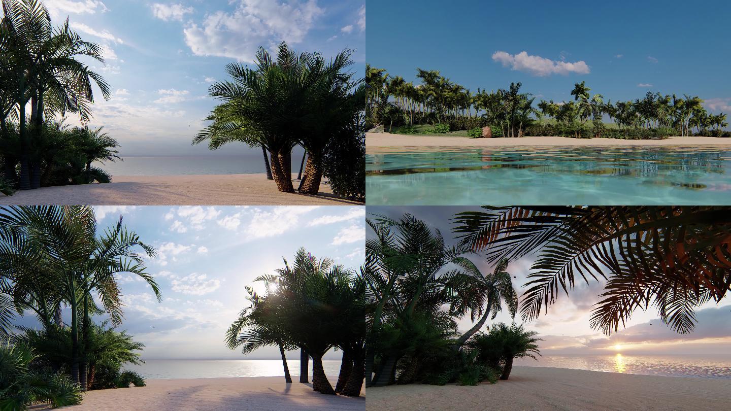 海滩棕榈树热带沙滩4K