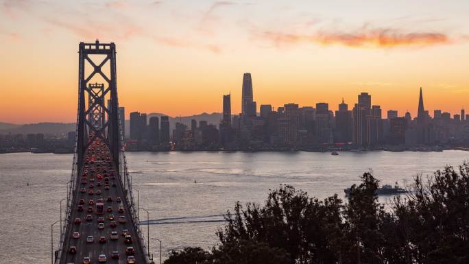 美丽的旧金山和海湾大桥日日夜夜