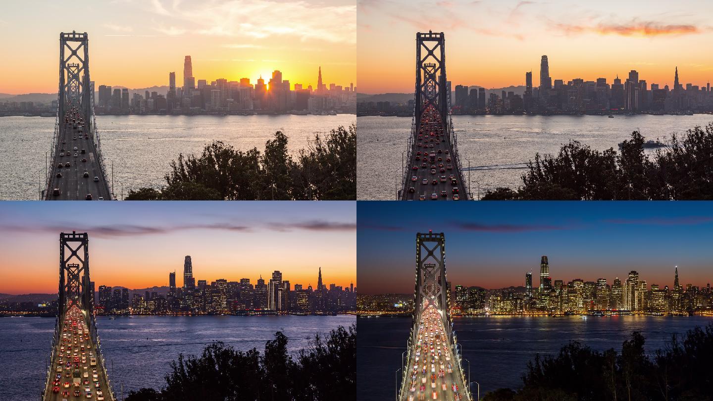 美丽的旧金山和海湾大桥日日夜夜