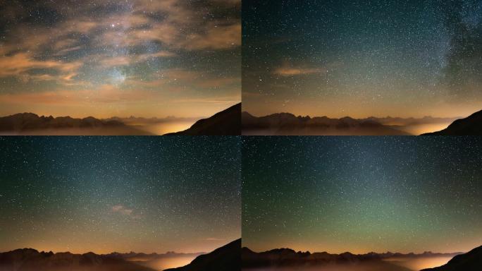 银河在阿尔卑斯山上空旋转的时间推移