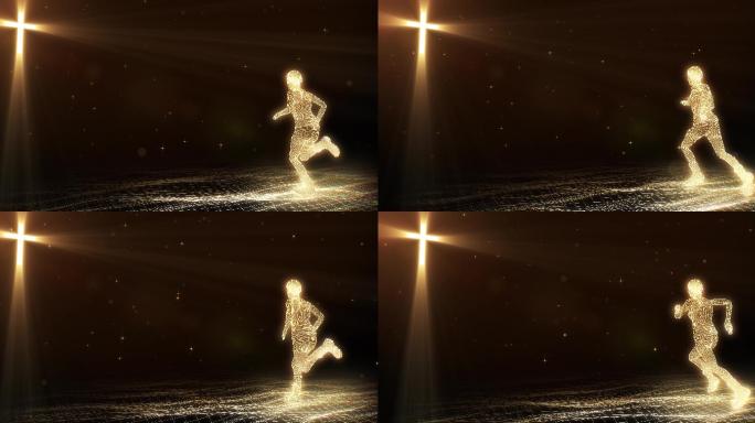金色3D人物向着希望信仰奔跑视频