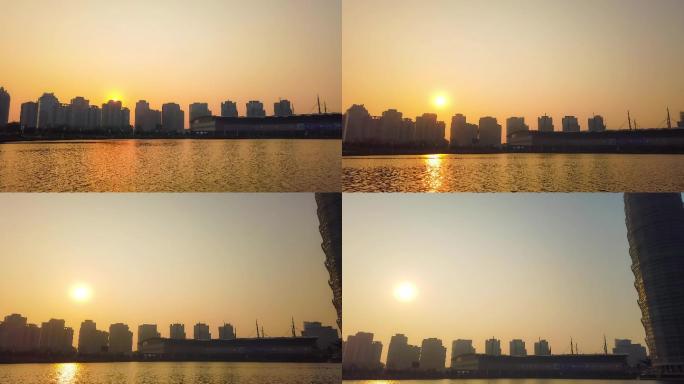 郑州城市地标玉米楼CBD早晨日出延时摄影