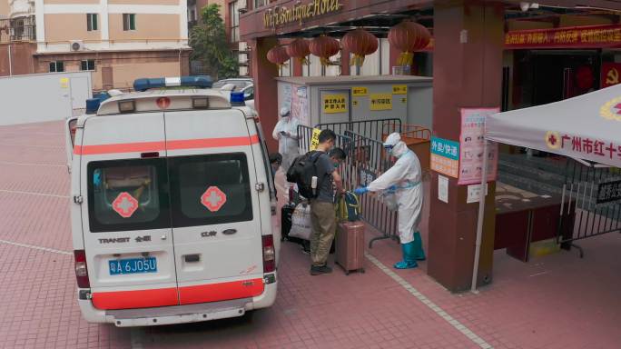 疫情救护车隔离酒店航拍4K