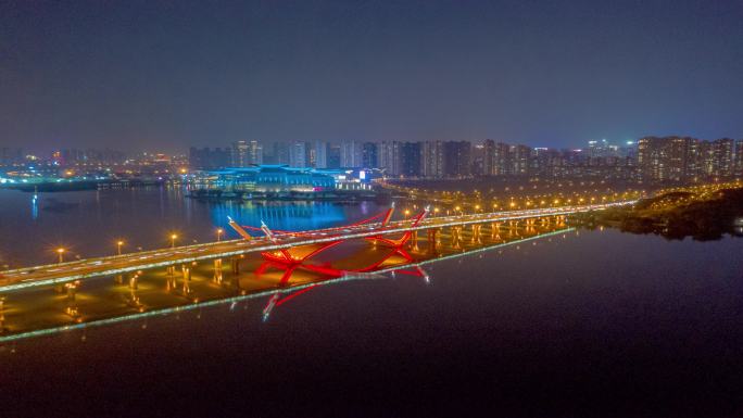 无锡蠡湖大桥大剧院蠡湖夜景车流4K延时