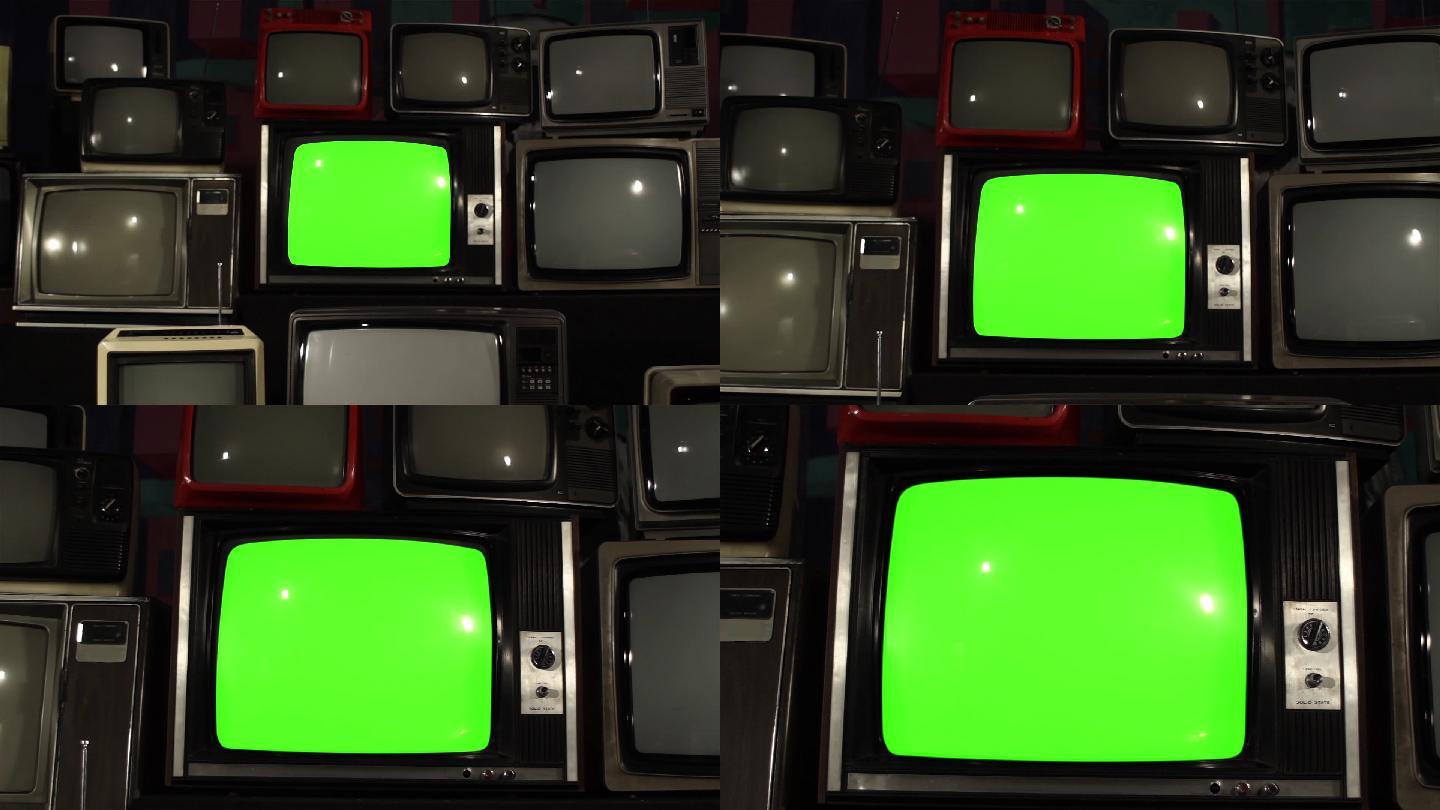 80年代电视绿屏与许多80年代电视。
