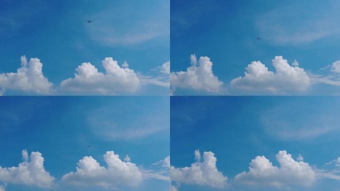 仰拍天空飞机飞过蓝天