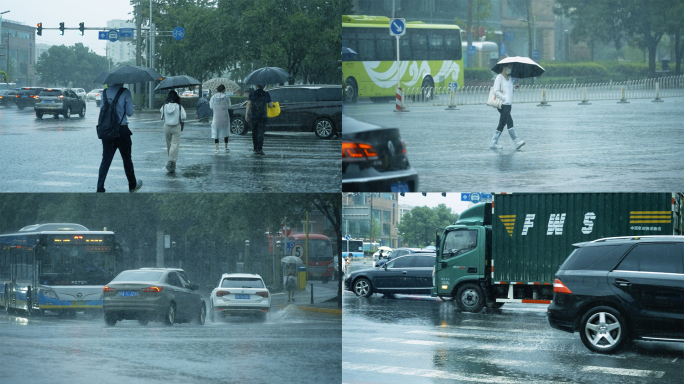 【HD】雨中的路人与车辆-升格