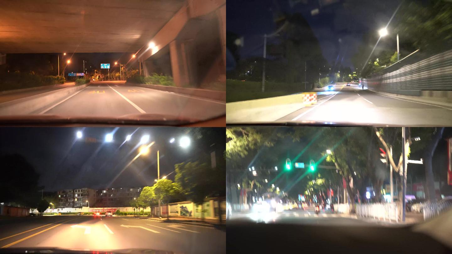 的士隧道夜景街道马路车窗后视镜打车路灯天