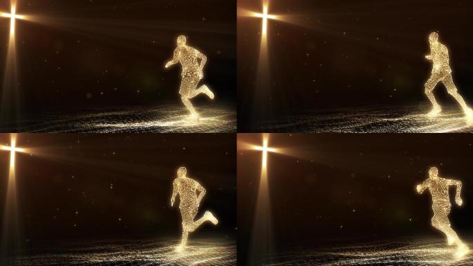 金色3D人物向着十字架奔跑视频
