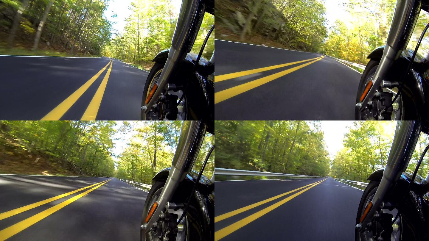摩托车快速行驶公路风景风光美景骑行旅游自