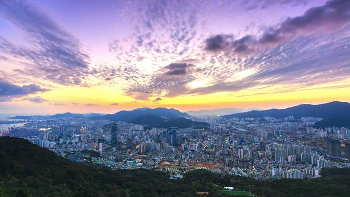 韩国釜山市城市景观时间推移