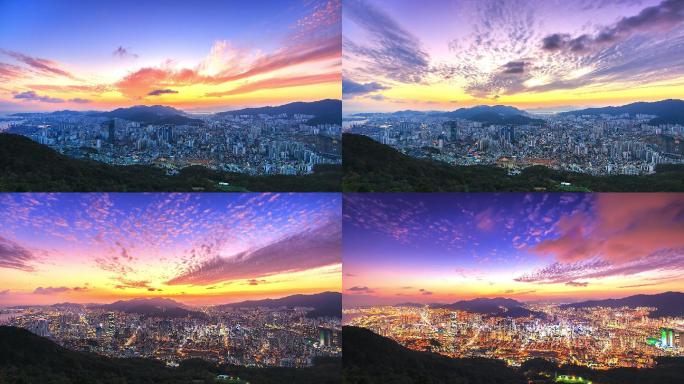 韩国釜山市城市景观时间推移