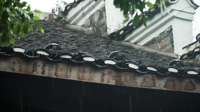 下雨天古楼建筑农村雨声