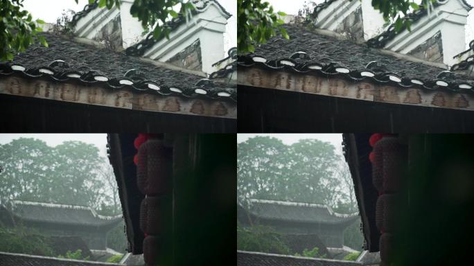 下雨天古楼建筑农村雨声