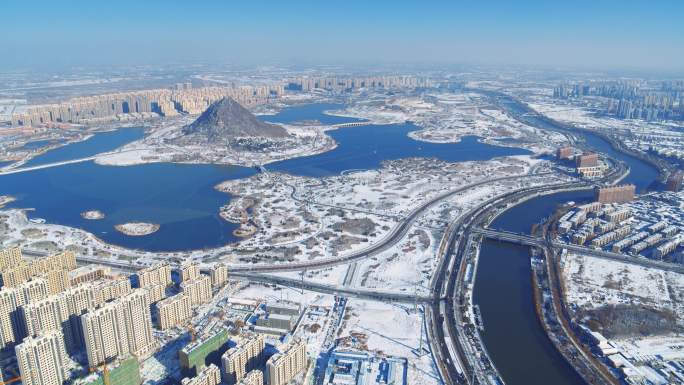 华山湖雪景4K航拍