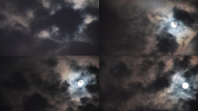 夜晚云层盖住月亮延时拍摄