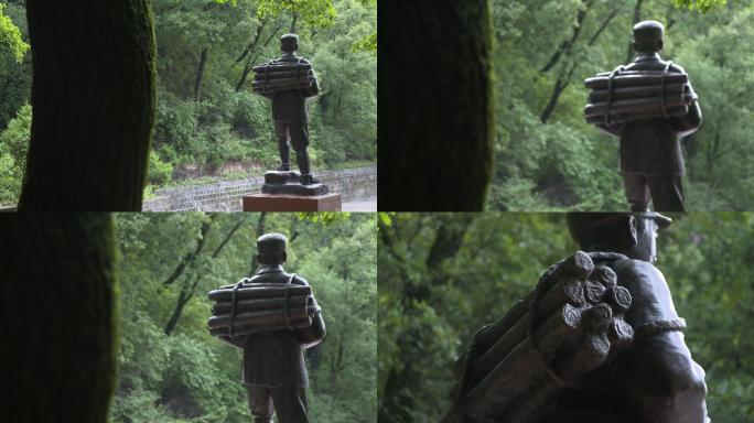 延安革命战士张思德雕像背影4k