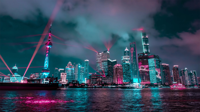 上海外滩建党100周年灯光秀延时摄影
