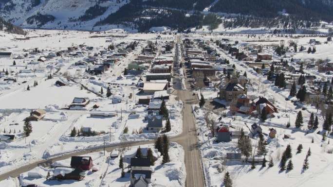 城镇景观农村乡村村庄村落积雪航拍