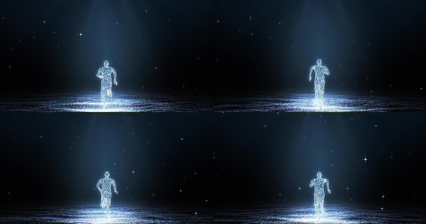 蓝色科技虚拟人物男生奔跑视频