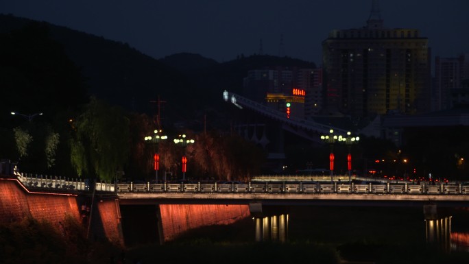 陕北延安塔宝塔山夜景大景4k