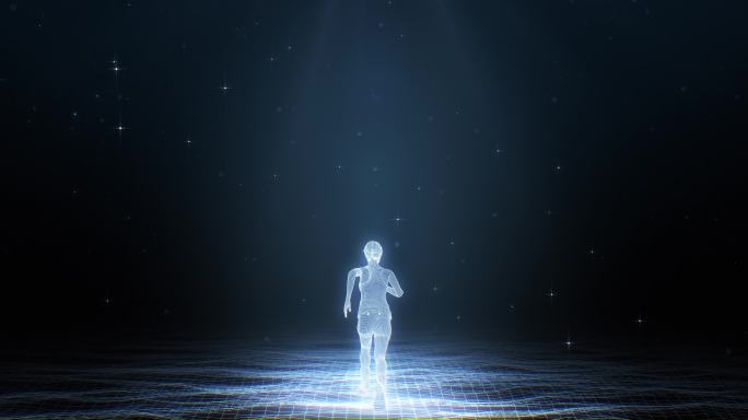 蓝色科技虚拟人物女生奔跑视频
