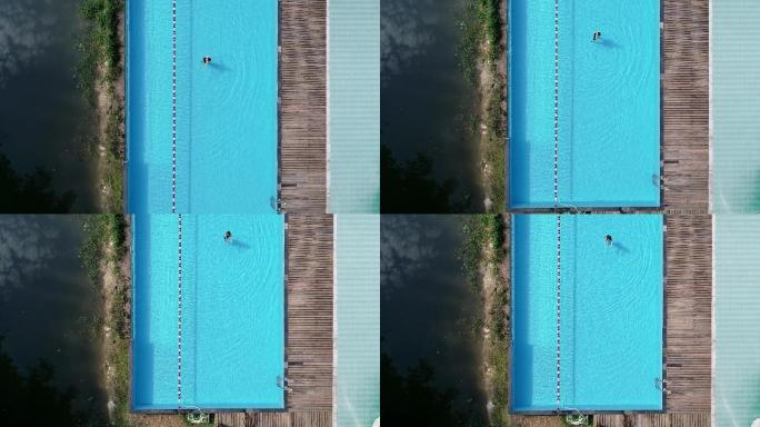 竹林泳池俯视旋转拉起夏日避暑