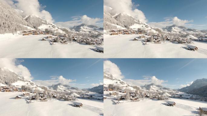 冬天的阿尔卑斯山森林小屋自然