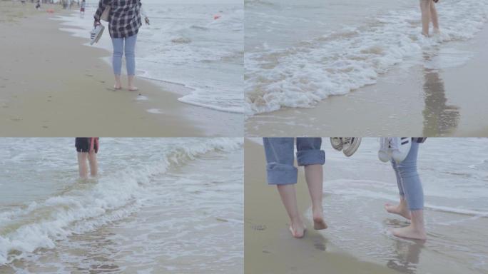 合集-沙滩赤脚走路脚印脚步
