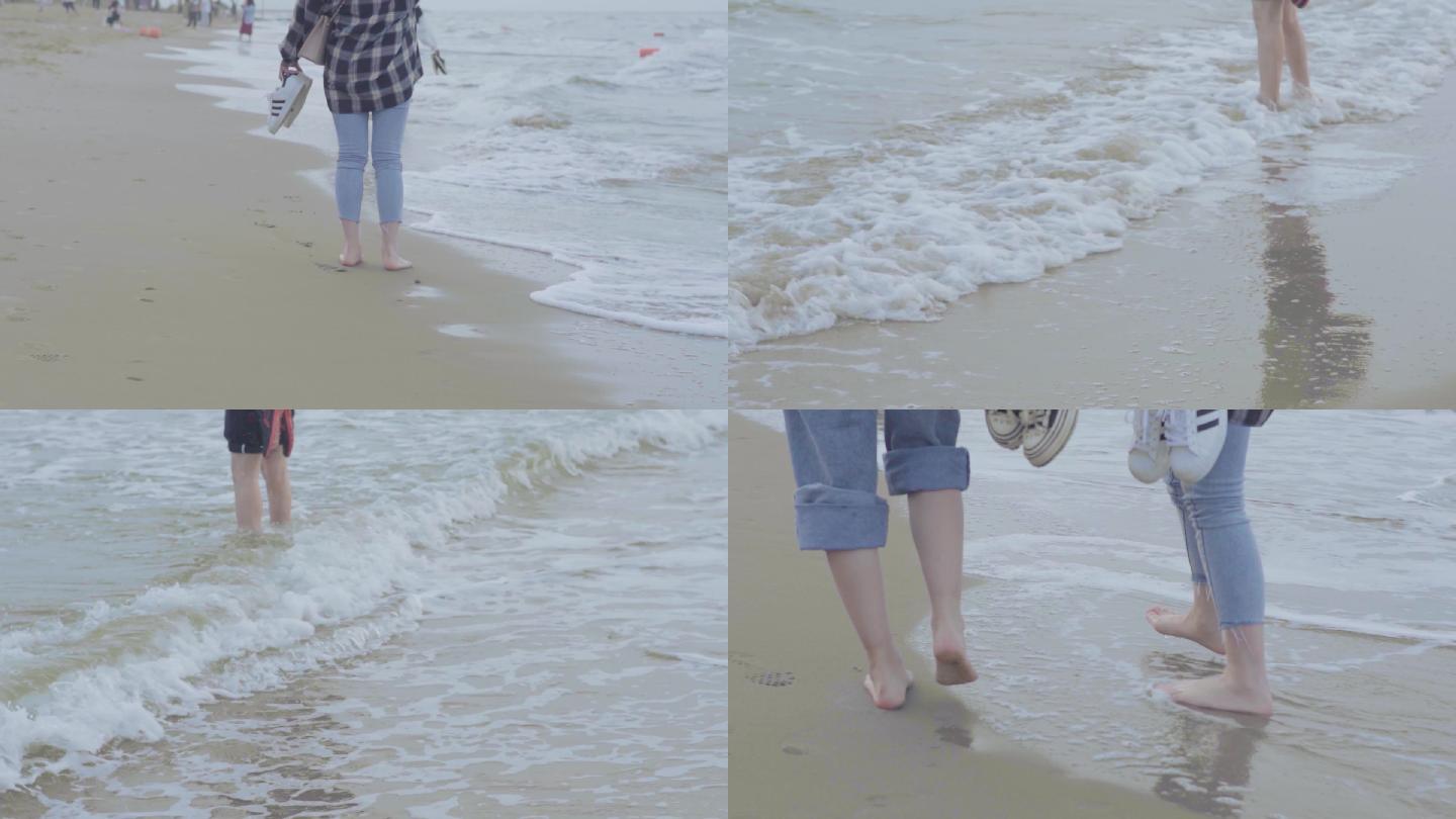 合集-沙滩赤脚走路脚印脚步