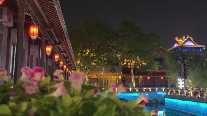 盐城水街夜景灯光秀桥水灯笼楼阁仿古建筑