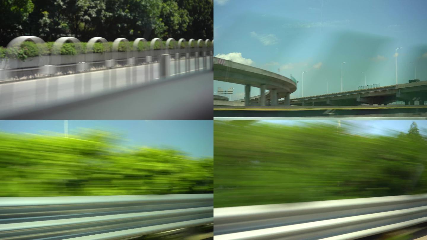高速公路车窗道路马路车流绿化带大桥广州