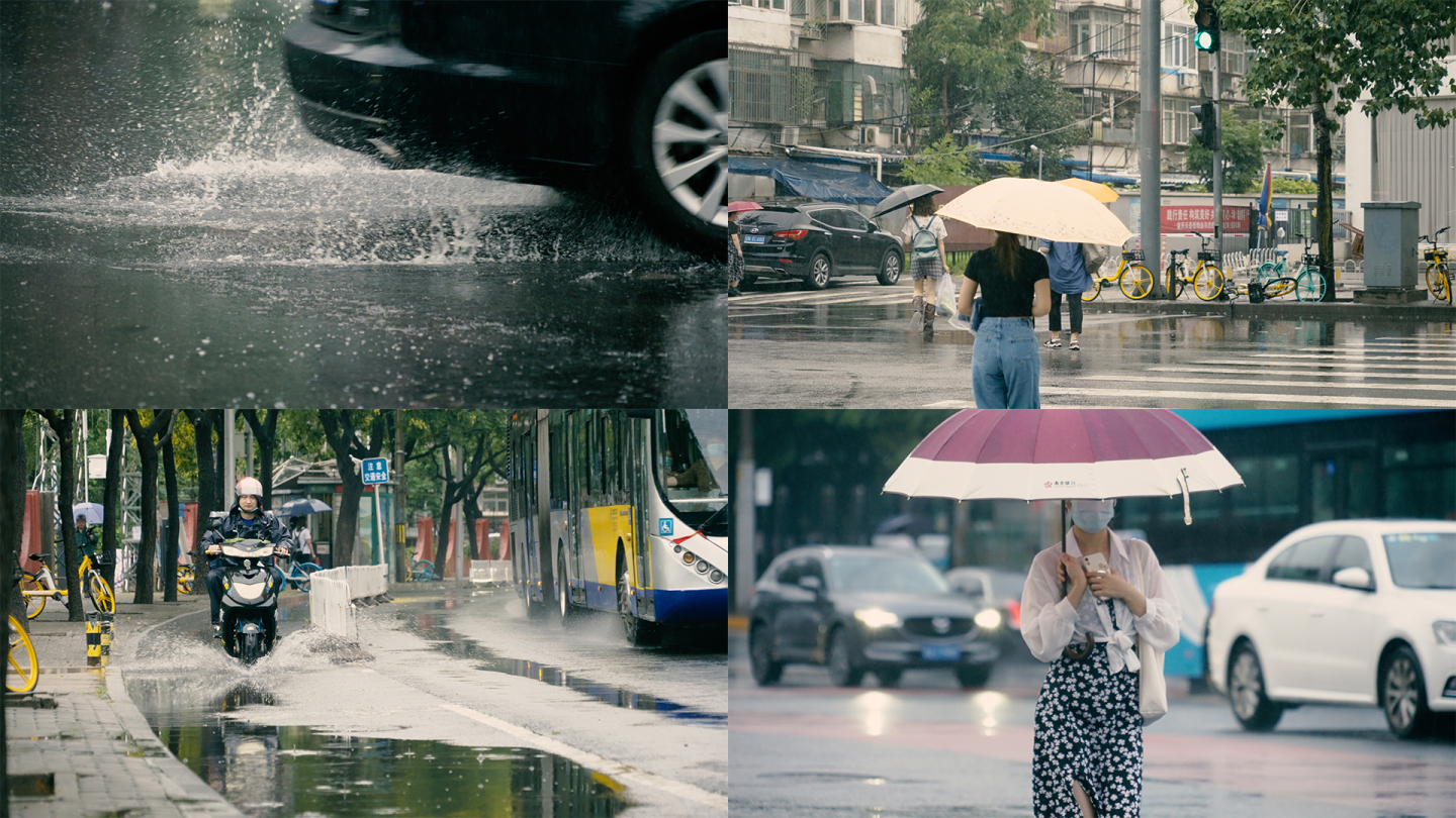 【4K】雨中的路人与车辆-升格