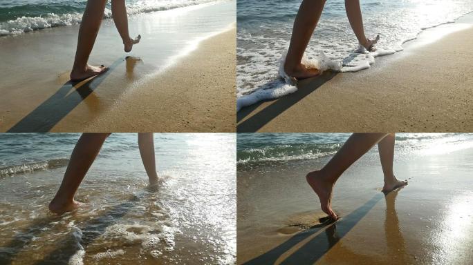 沙滩漫步波浪-水