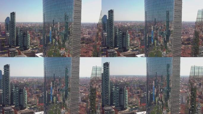 米兰国际商务中心摩天大楼的空中拍摄