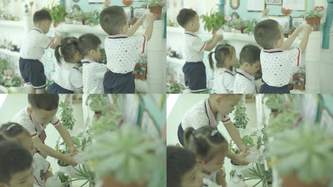 六一儿童节幼儿园小朋友植物昆虫浇花