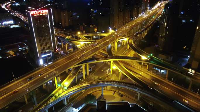 长沙万家丽路高架桥风景夜景城市航拍