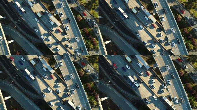 空中拍摄的高速公路交通情况慢动作
